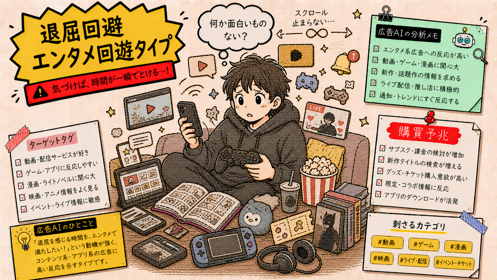 新機能に弱い夜型テスターの広告人格タイプ画像
